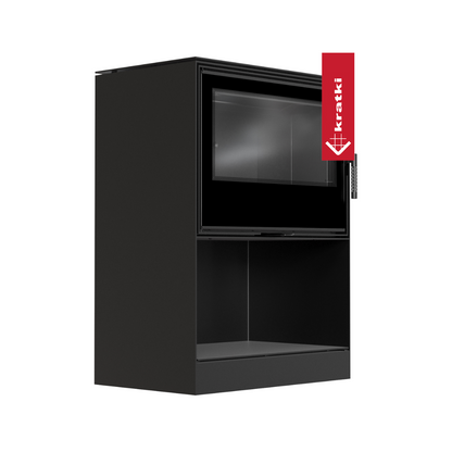 Fristående produktbild mot vit bakgrund av Kratki Kari 80W braskamin sedd rakt framifrån.